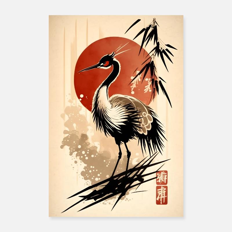 Kranich - Poster 40x60 cm - Weiß