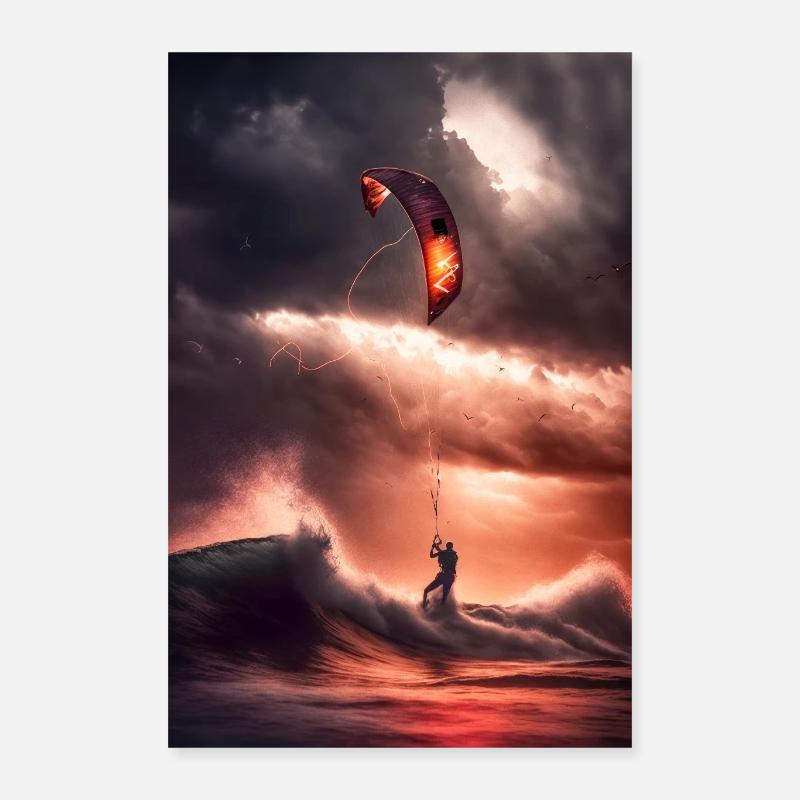 Kitesurfing Poster Beautiful Wall Decor for Beach Poster 16" x 24" (40x60 cm)