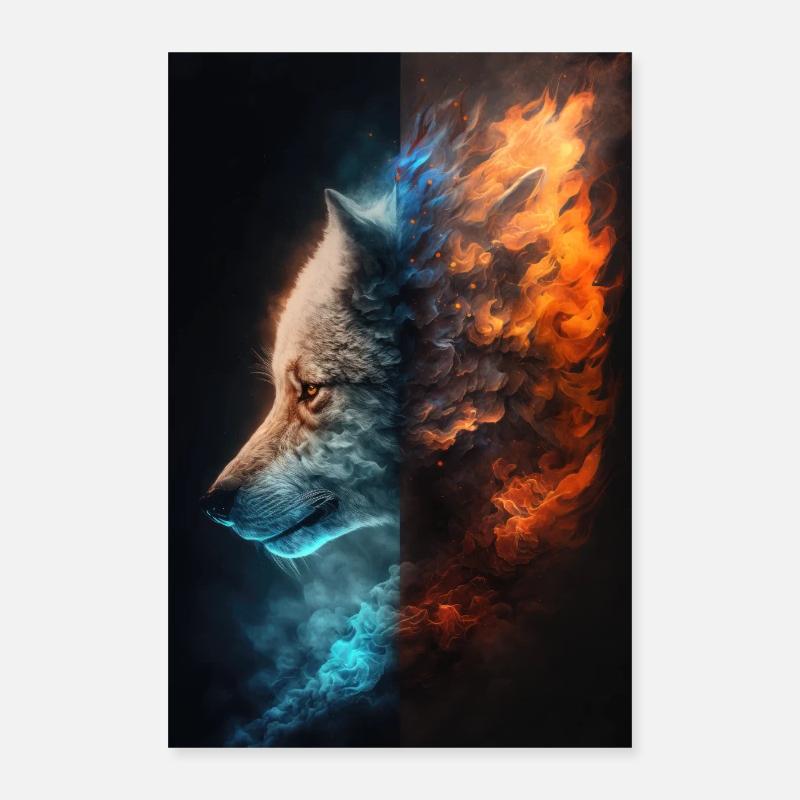 Wolf Fire and Ice Poster 16" x 24" (40x60 cm)