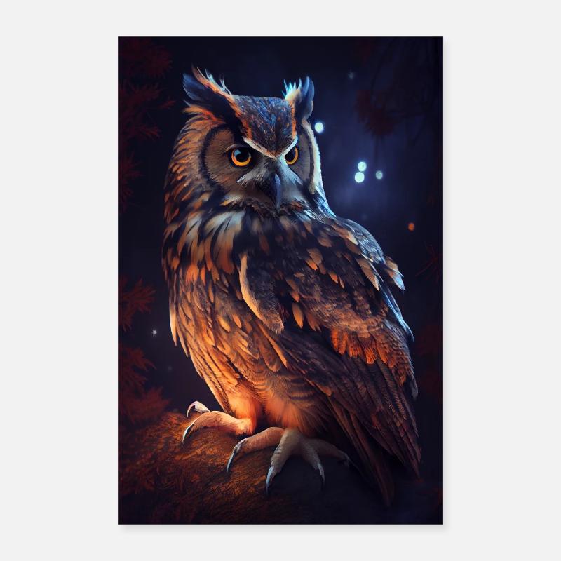 Eule Vogel Tier Eulen Lighting Poster 40x60 cm
