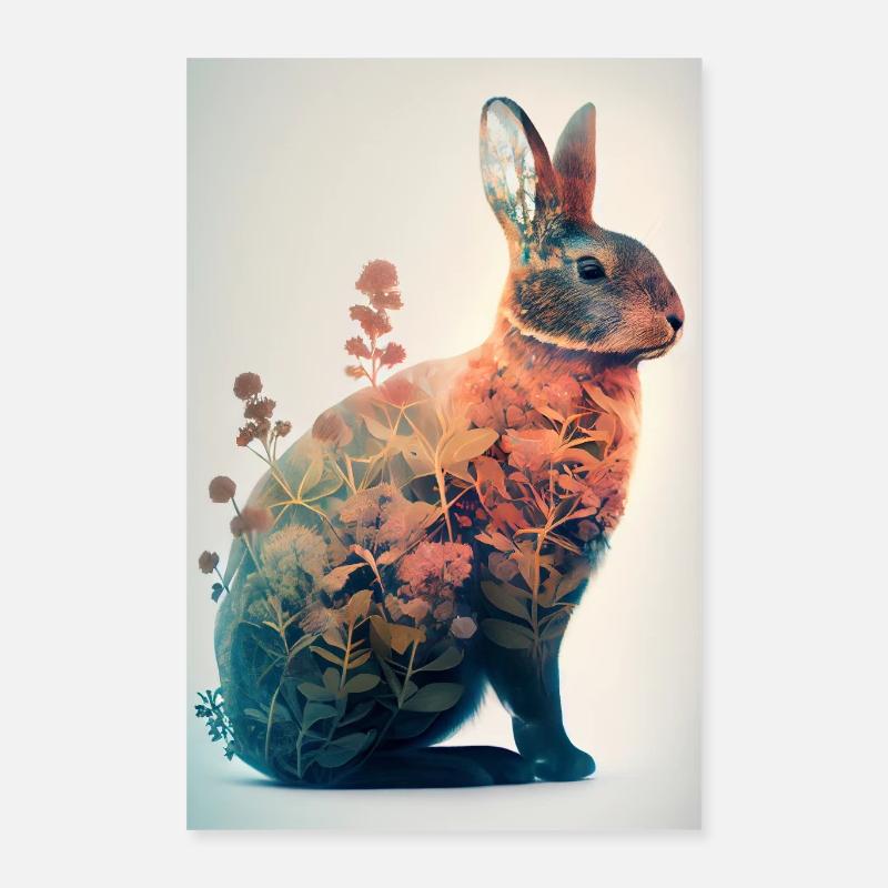 Rabbit Bunny Animal Pet Rabbit Flower Poster 16" x 24" (40x60 cm)