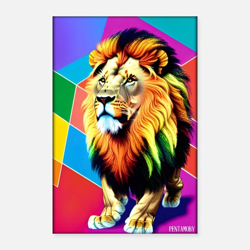 Löwe Polygon Regenbogen Bunt Wildnis Wildtier Poster 40x60 cm