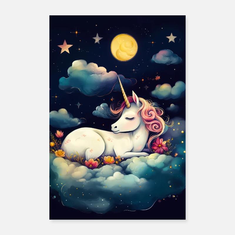 Süßes Einhorn Poster | Einhorn Auf Wolken Poster 40x60 cm