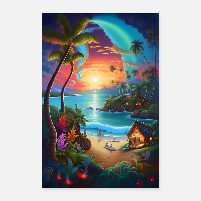 Hawaii Beach Palm Sunset Poster 40x60 cm