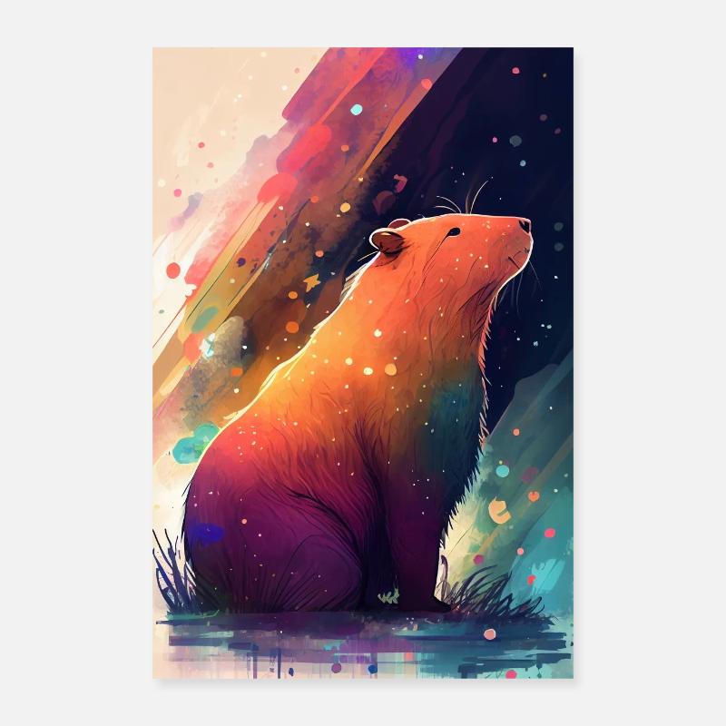 Capybara Capybara Rongeur Animal Coloré - Poster 40 x 60 cm - blanc