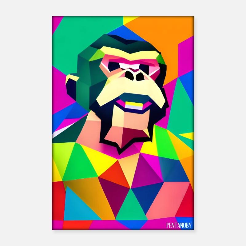 Monkey Polygon Animals Wilderness Zoo Africa Safari Poster 16" x 24" (40x60 cm)