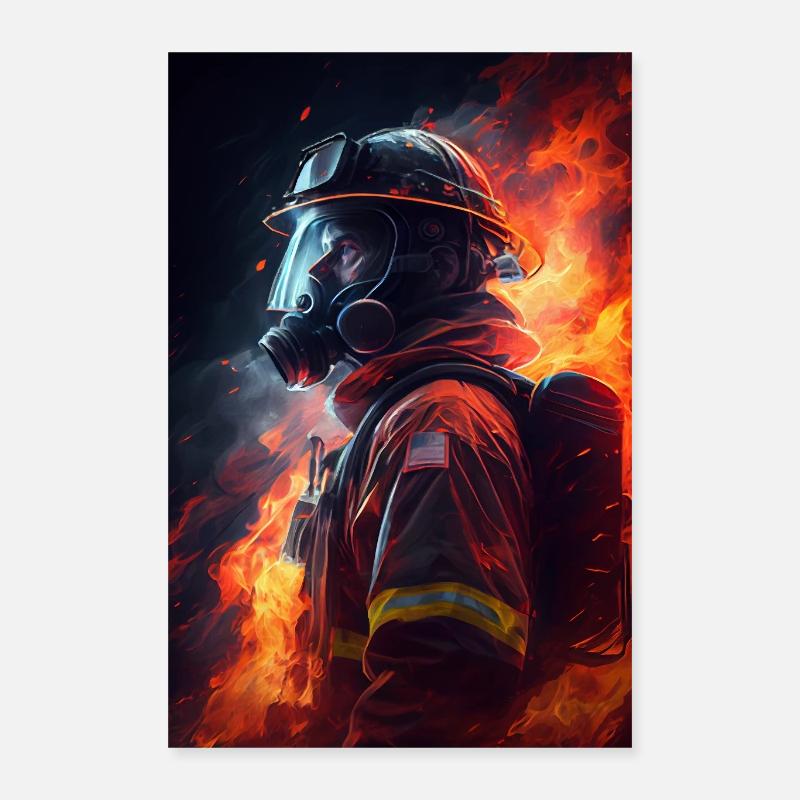 Firefighter Fire - Poster 16" x 24" (40x60 cm) - white