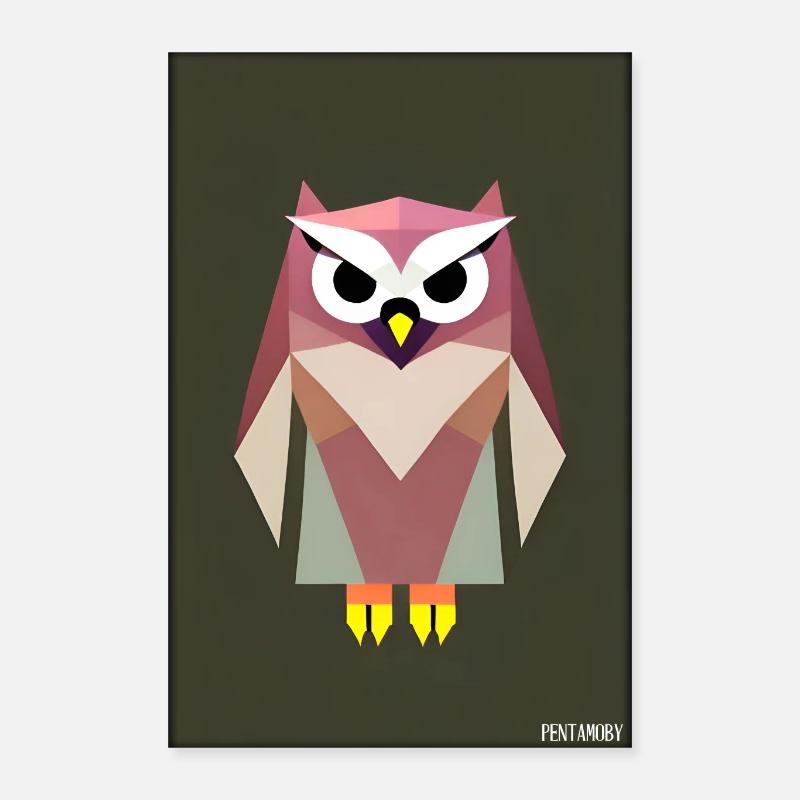 Owl Angry Polygon Forest Animal Wilderness Bird Night Poster 16" x 24" (40x60 cm)