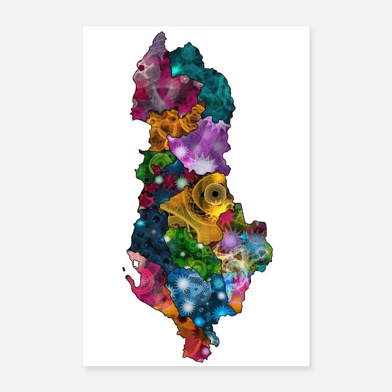 Spirographe Patterned Albanie Counties Map Poster 40 x 60 cm