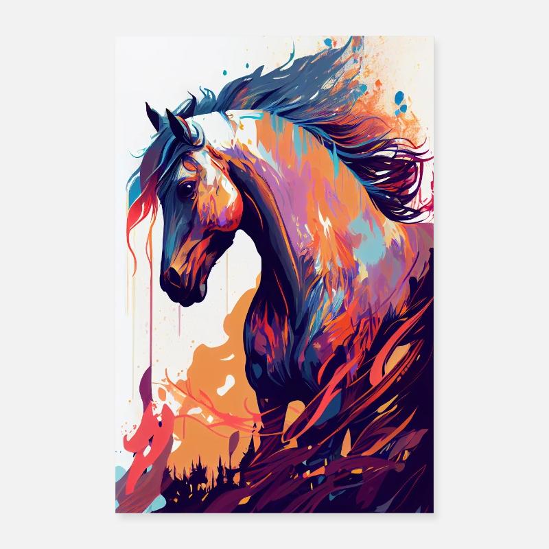 Pferd Pferde Reiten Pferdereiten Sprungreiten - Poster 40x60 cm - Weiß
