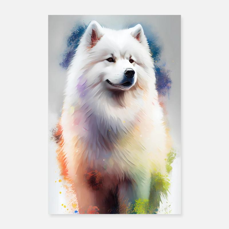 Samoyède chien chiens de compagnie dessinés Poster 40 x 60 cm