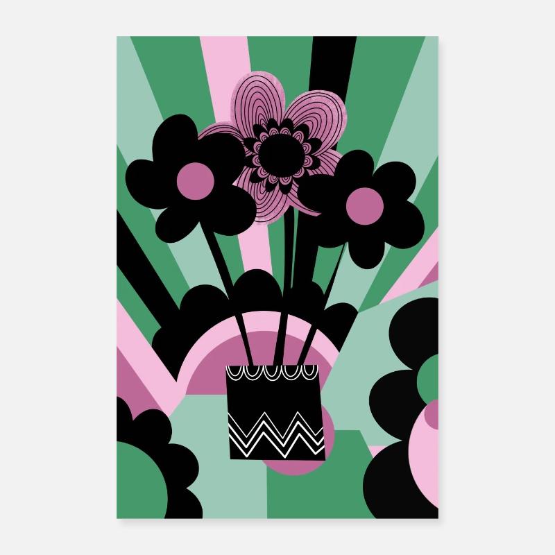 Illustration graphique de fleurs colorées Poster 40 x 60 cm