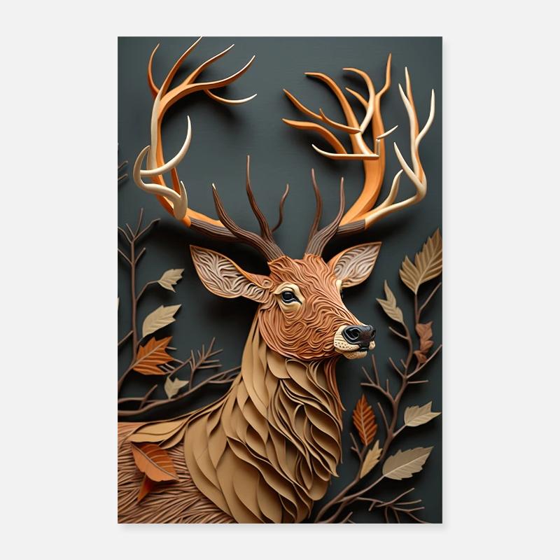 Hirsch - Paper Quilling Poster 16" x 24" (40x60 cm)