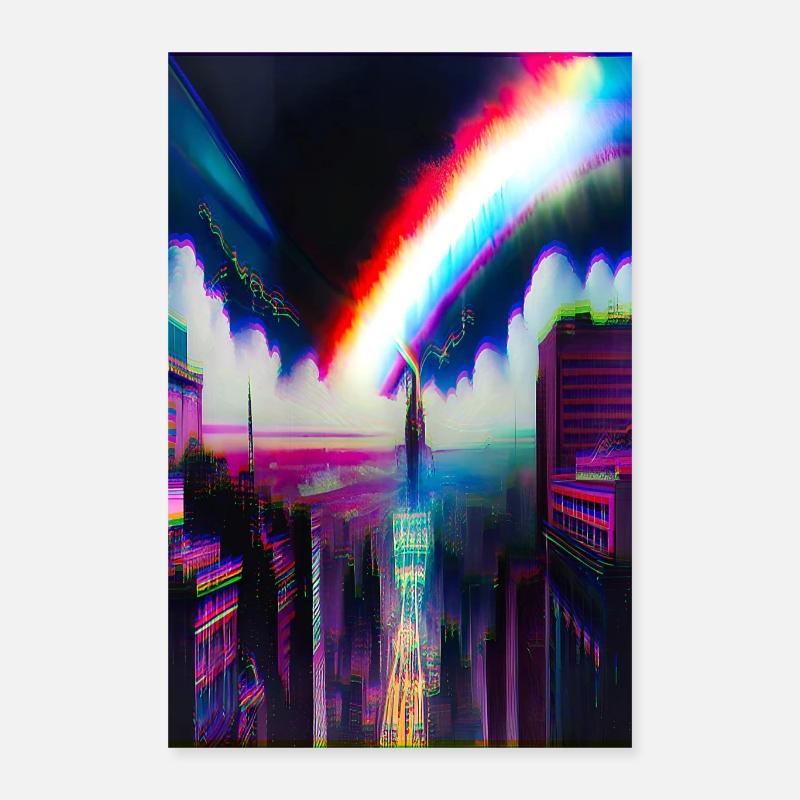 Futuristic Rainbow City Art Poster 16" x 24" (40x60 cm)