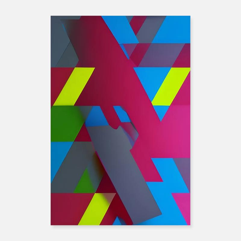 Neon Geometric Triangle Composition Poster 16" x 24" (40x60 cm)