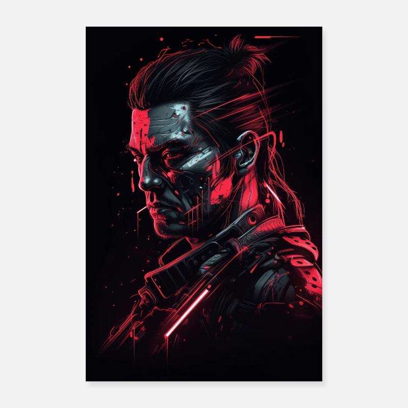Neon Cyber Warrior Portrait #2 Poster 40x60 cm