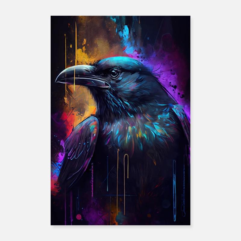 Dark Mighty Raven - Poster 40x60 cm - Weiß