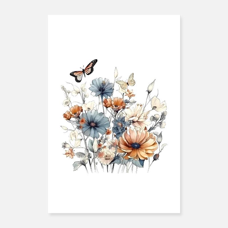 Blumenkunst, Blume, Blumen | Schmetterling, Boho Poster 40x60 cm
