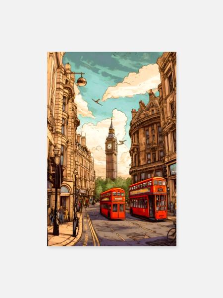 London Big Ben Reisekunst - Poster 40x60 cm - Weiß - Vorne