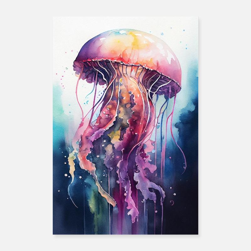 Méduses Méduses Aquarelle Poster 40 x 60 cm