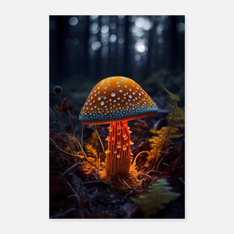 Mushroom Glowing - Poster 40x60 cm - Weiß