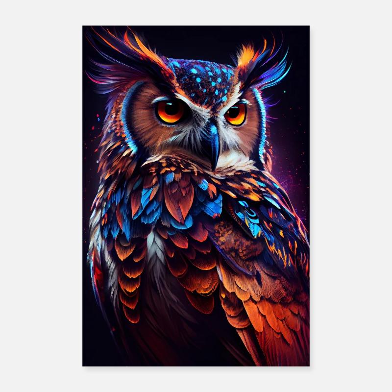 Eule Vogel Tier Eulen Colorful - Poster 40x60 cm - Weiß