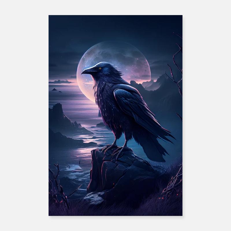 Rabe Raben Krähe Krähen Vogel Tier Moon Poster 40x60 cm