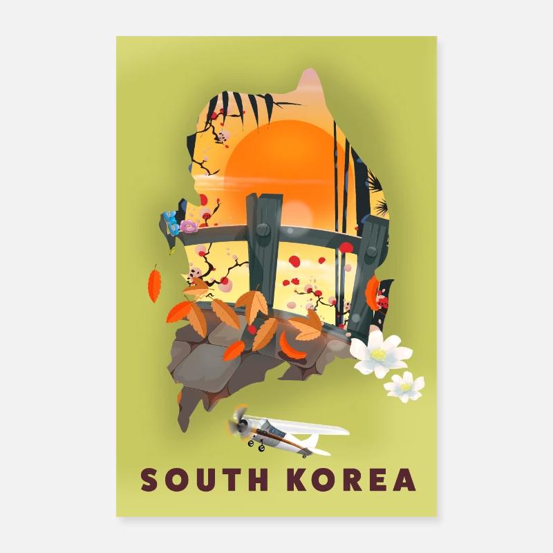 South Korea Travel poster map Poster 16" x 24" (40x60 cm)
