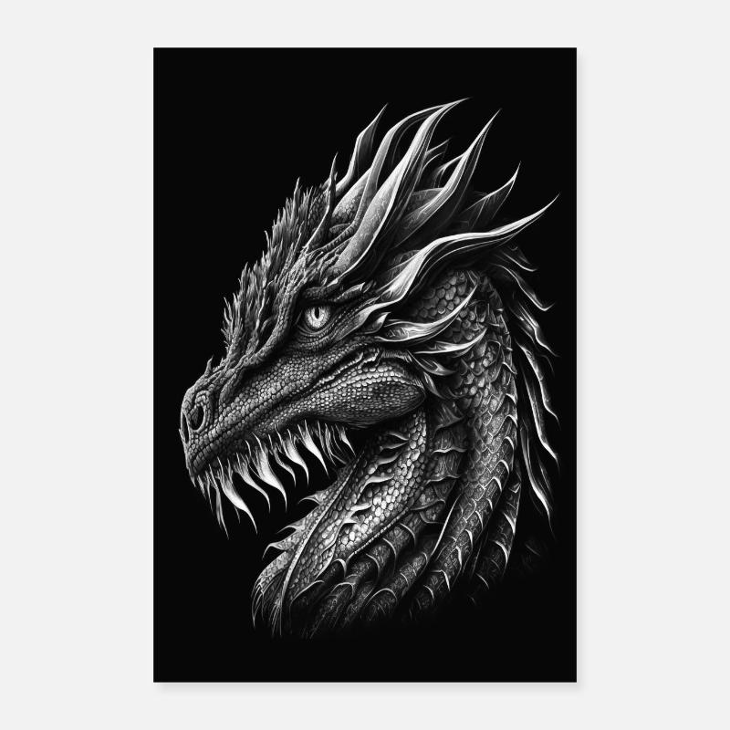 dragon noir et blanc Poster 40 x 60 cm