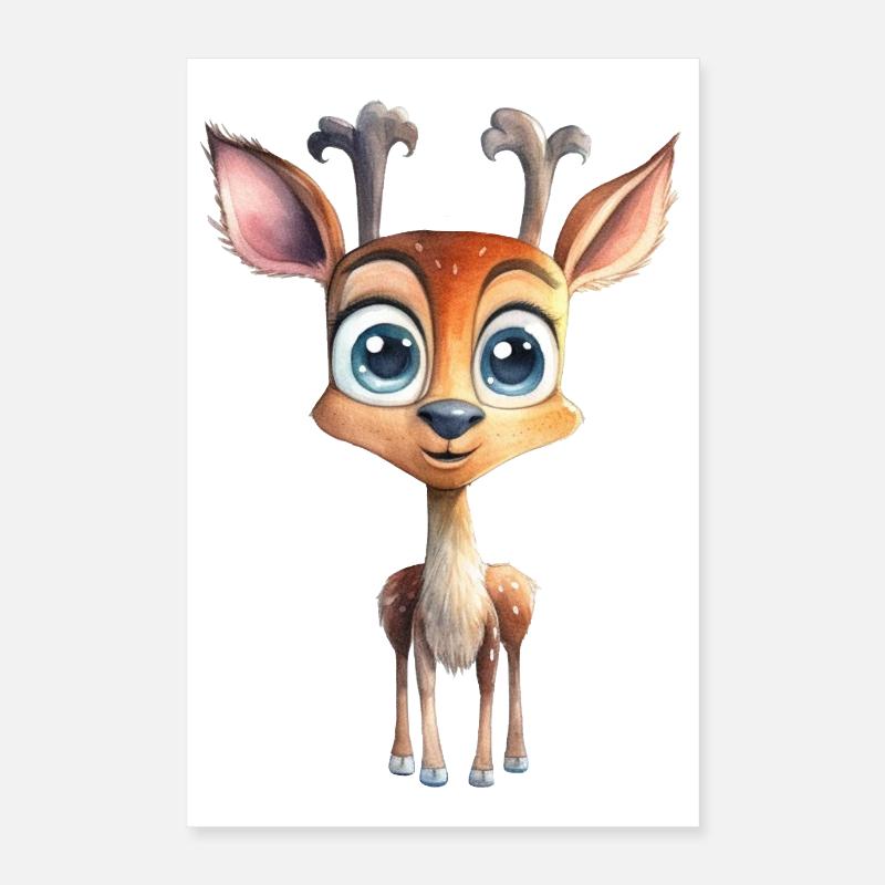 Fawn Watercolor Drawing Forest Animals Poster 16" x 24" (40x60 cm)