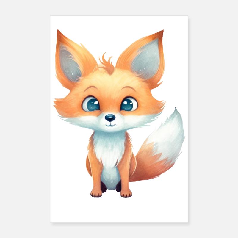 Fuchs Putzig Waldtier Wasserfarben Poster 40x60 cm