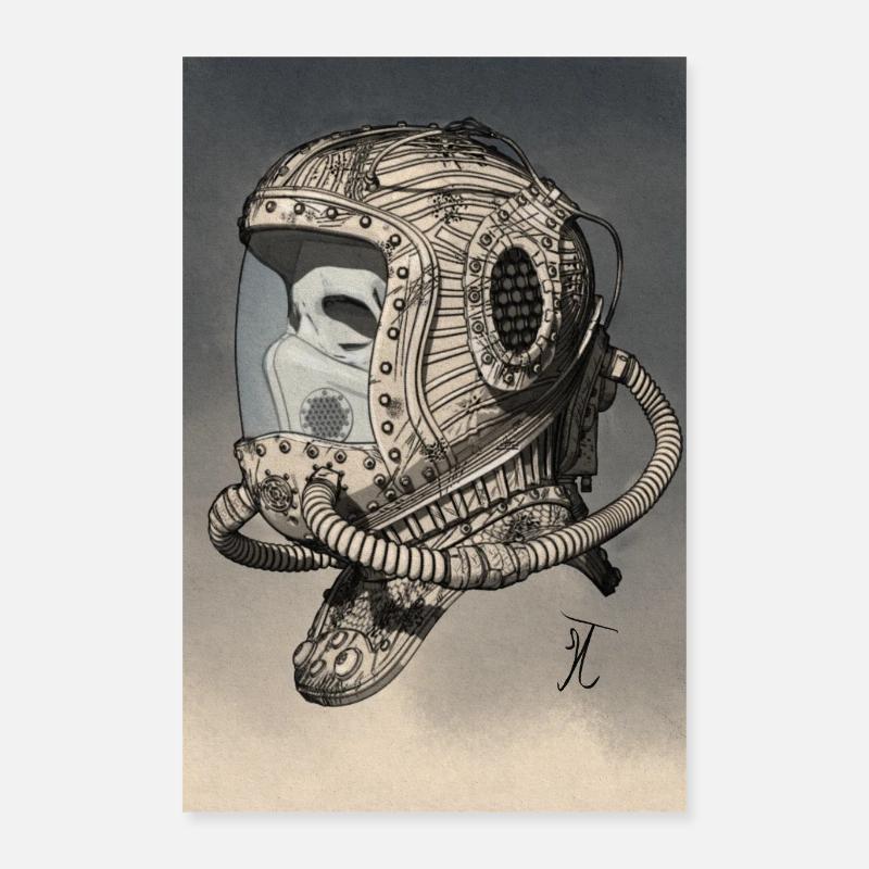 Casque spatial ancien monochrome Poster 40 x 60 cm