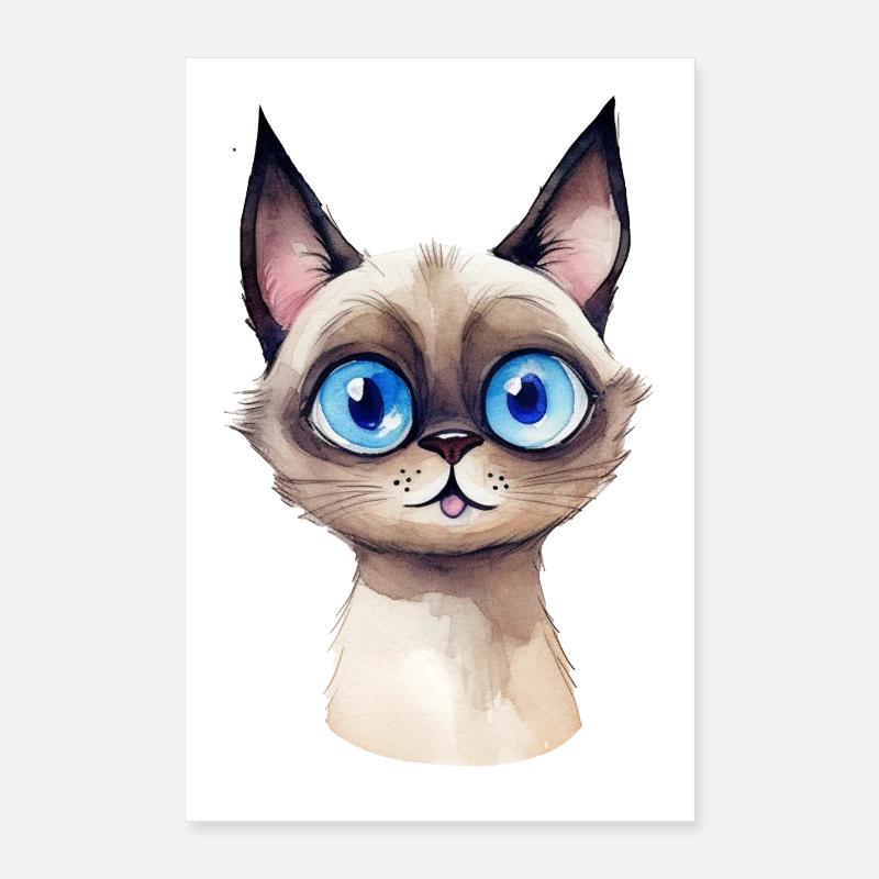 Siamese Cat Watercolor Drawing Poster 16" x 24" (40x60 cm)