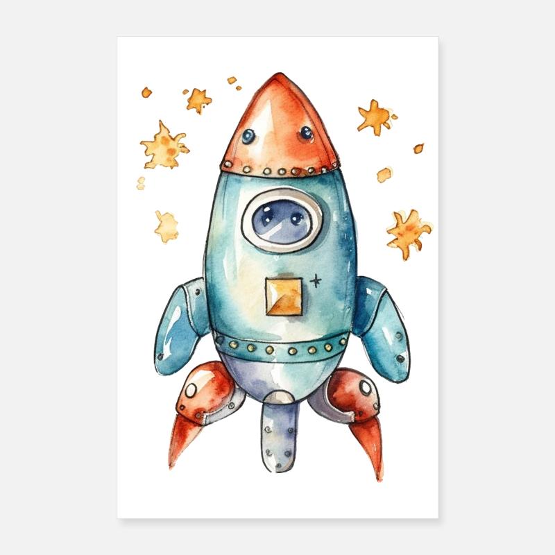 Rocket Watercolors Drawing Poster 16" x 24" (40x60 cm)