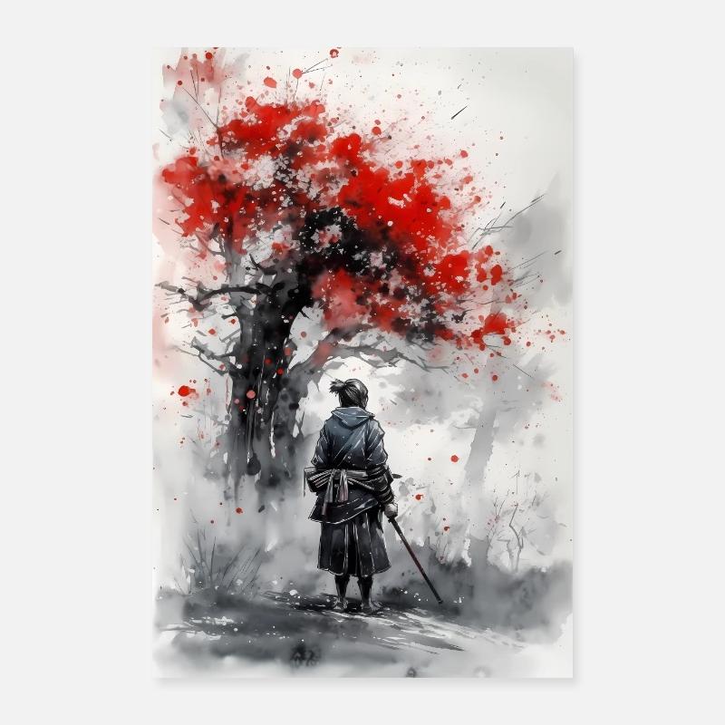 Japan Samurai Krieger Watercolor Poster 40x60 cm