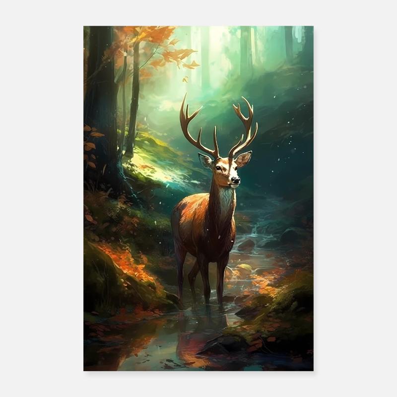Reh Hirsch Jäger Tier Forest Poster 40x60 cm