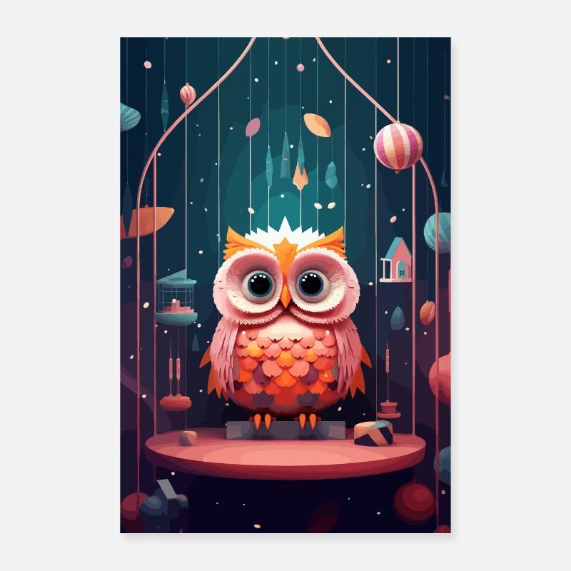 Eule auf Abenteuer: Ein süßes Poster - Poster 40x60 cm - Weiß