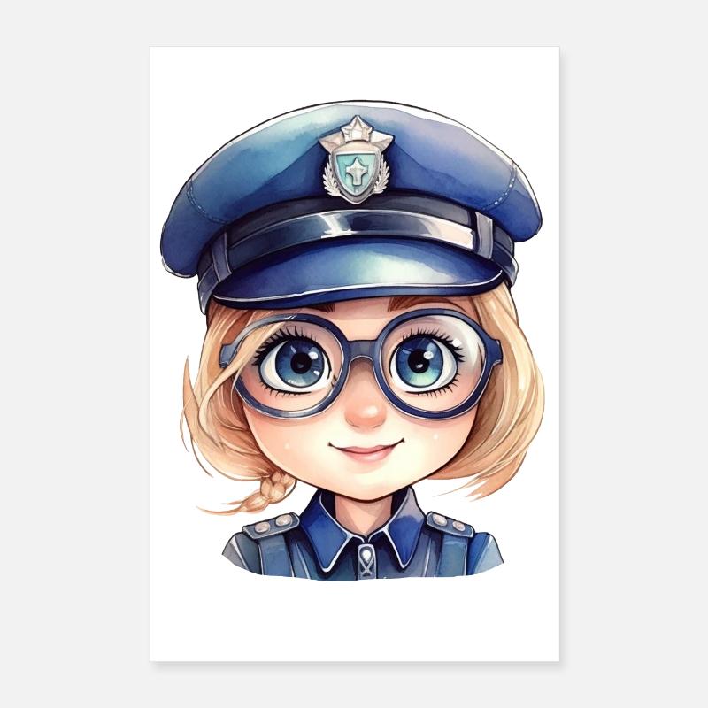Dessin d’aquarelles de policière Poster 40 x 60 cm