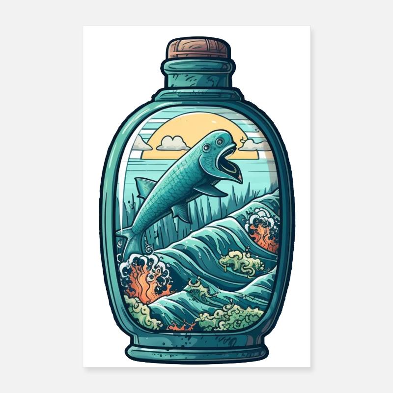 Ocean Bottle Drawing Poster 16" x 24" (40x60 cm)
