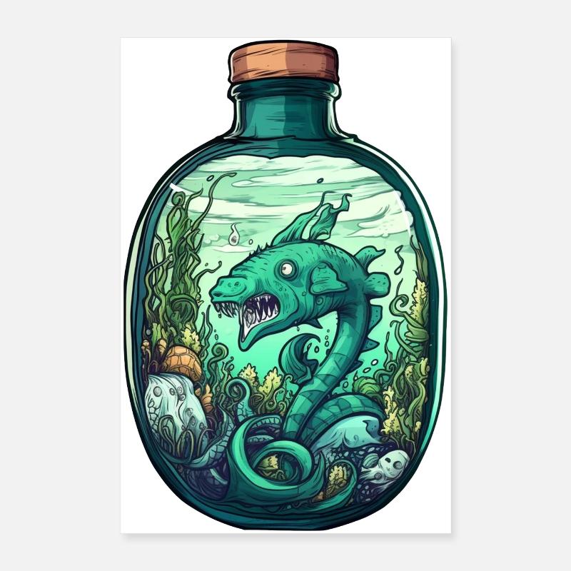 Ocean Bottle Drawing Poster 16" x 24" (40x60 cm)