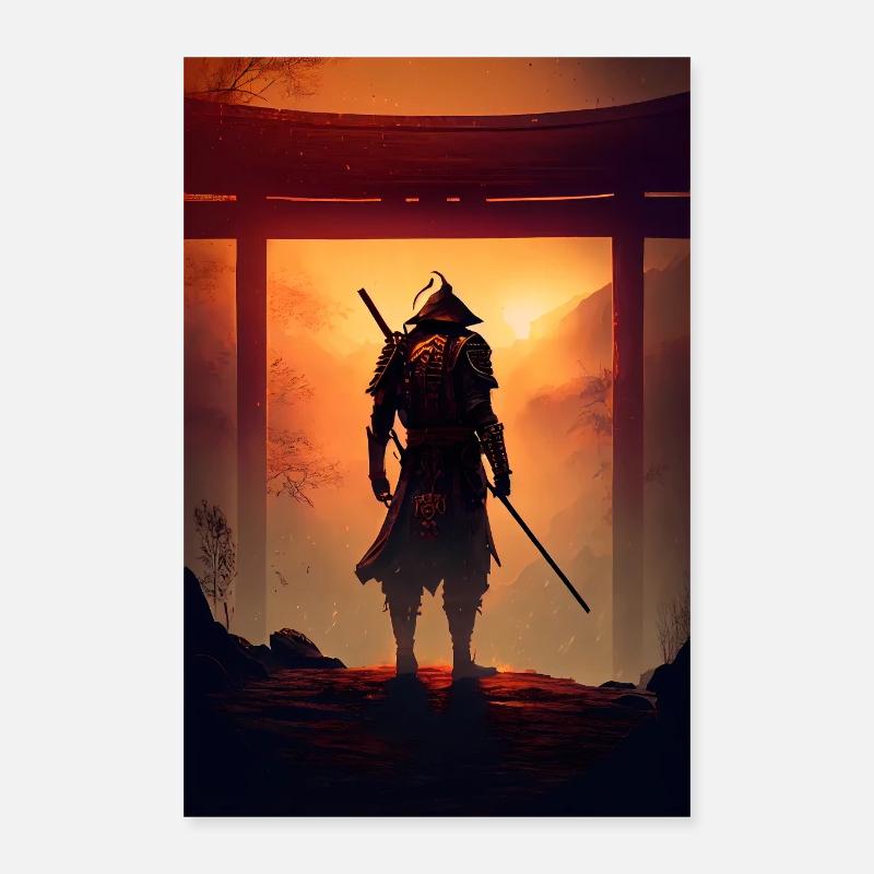 Samurai Warrior Japan - Poster 40x60 cm - Weiß