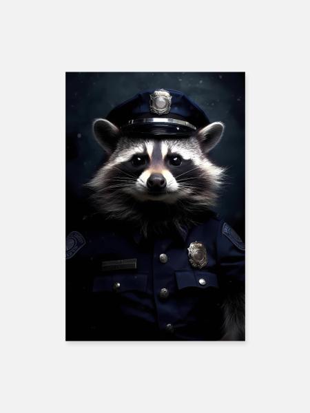 Waschbär Police - Poster 40x60 cm - Weiß