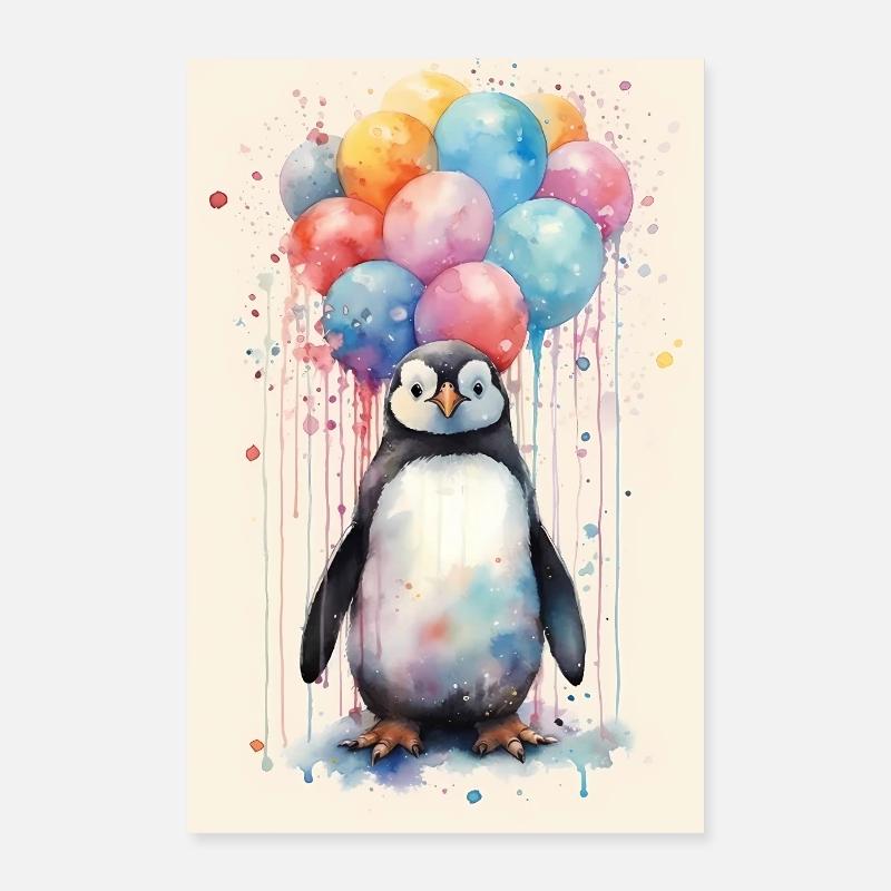 Pingouins Pingouins Aquarelle d’Animal Poster 40 x 60 cm