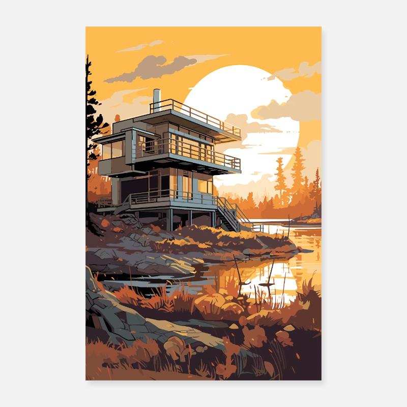 Hus ved søen Poster 40x60 cm