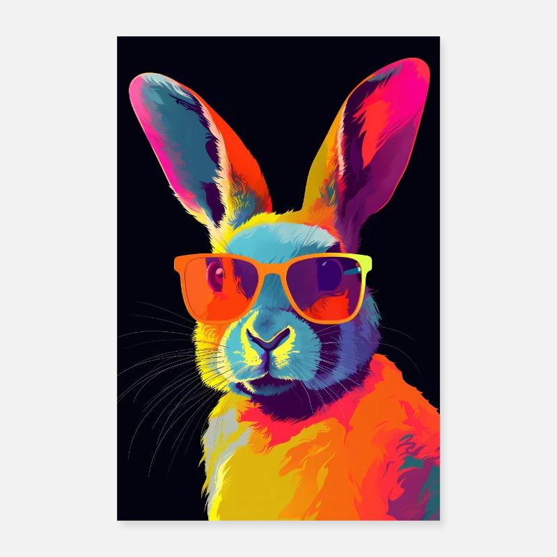 Rabbit with Sunglasses - Poster 40x60 cm - Weiß