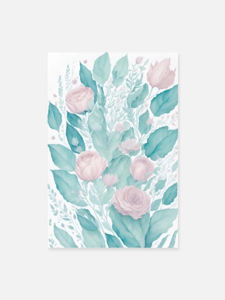 Modern poster med rosor design - Poster 40x60 cm - vit - Fram