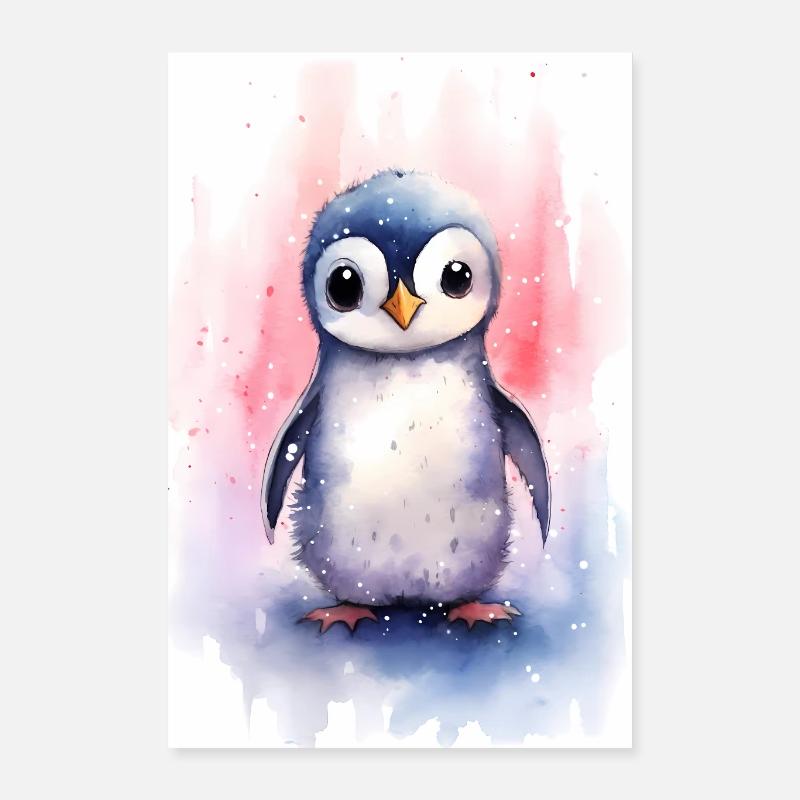 Pingouins Pingouins Aquarelle d’Animal Poster 40 x 60 cm