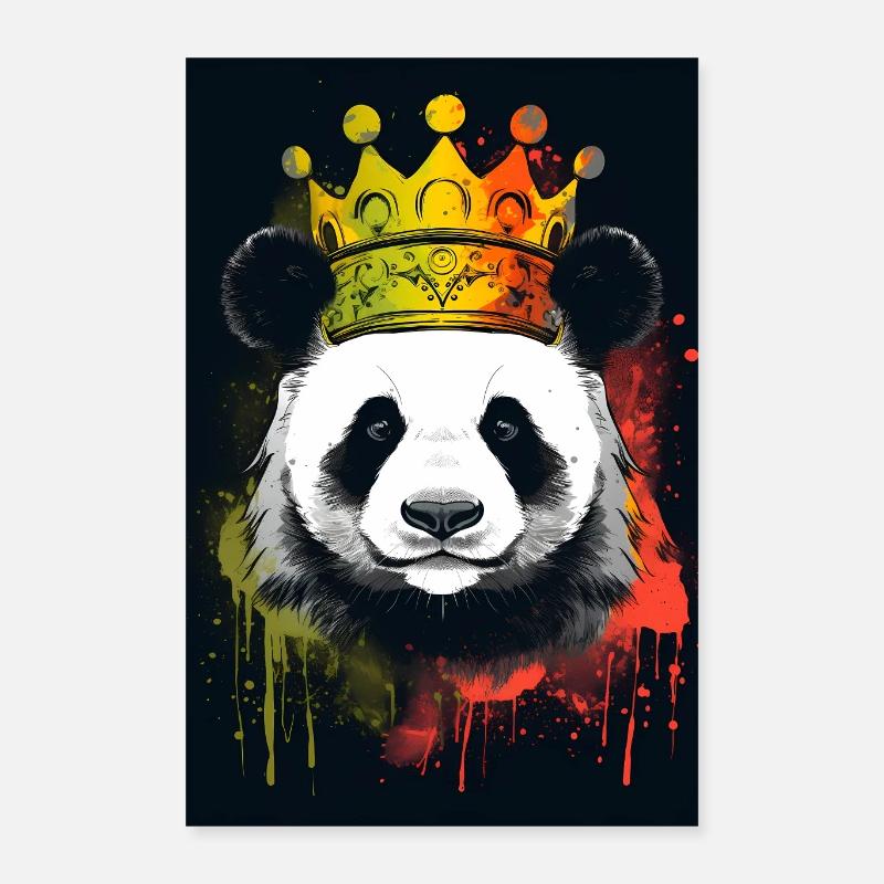 Panda With Crown - Poster 40x60 cm - Weiß