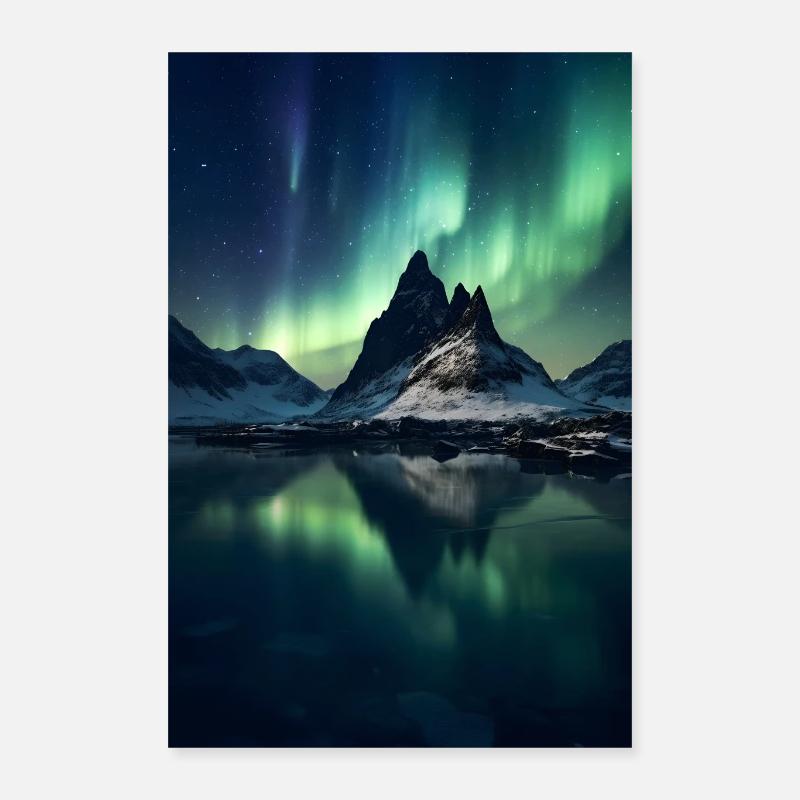 Polarlichter Berg See Poster 40x60 cm