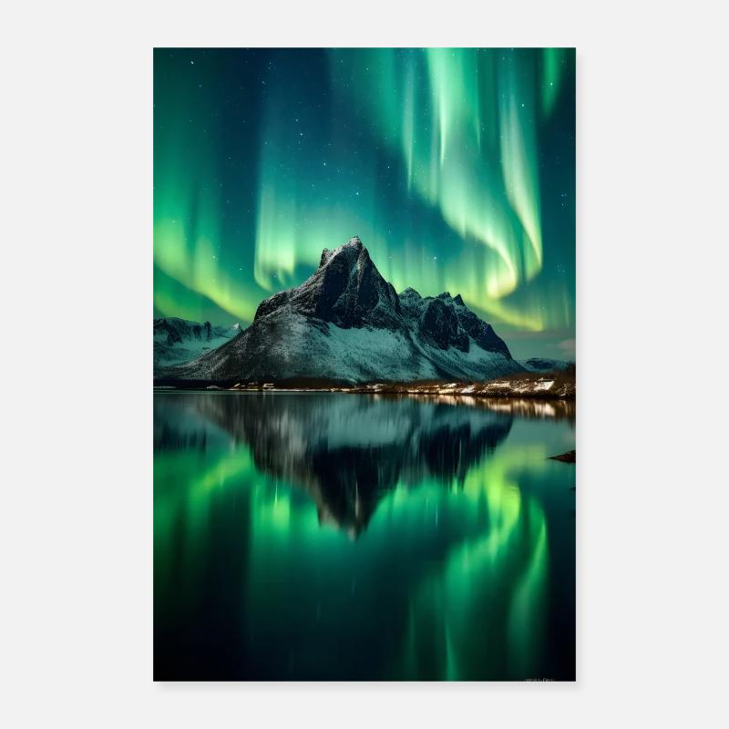 Polarlichter Berg See Poster 40x60 cm